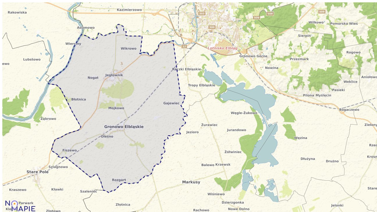 Mapa obszarów ochrony przyrody Gronowa Elbląskiego